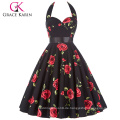 Grace Karin Sexy Halter Baumwolle Backless Rose gedruckt Retro Vintage Kleid 29 Muster CL6075-28